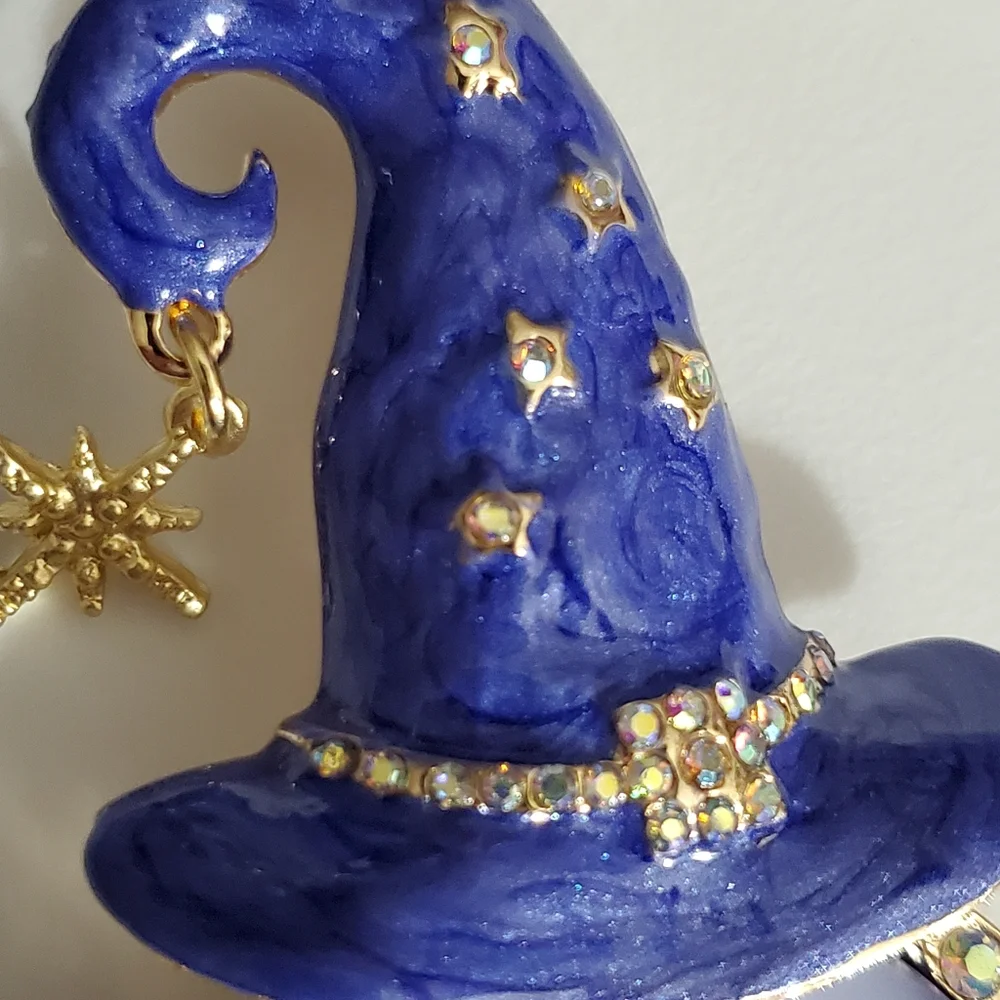 Moon Witch brooch pin enamel vintage style New 18k GP Swarovski crystals Ab - Picture 6 of 13